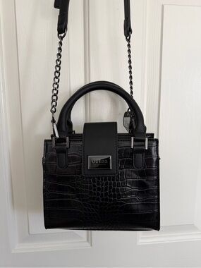 NWT GUESS Black Croc Mini Seymour Bag